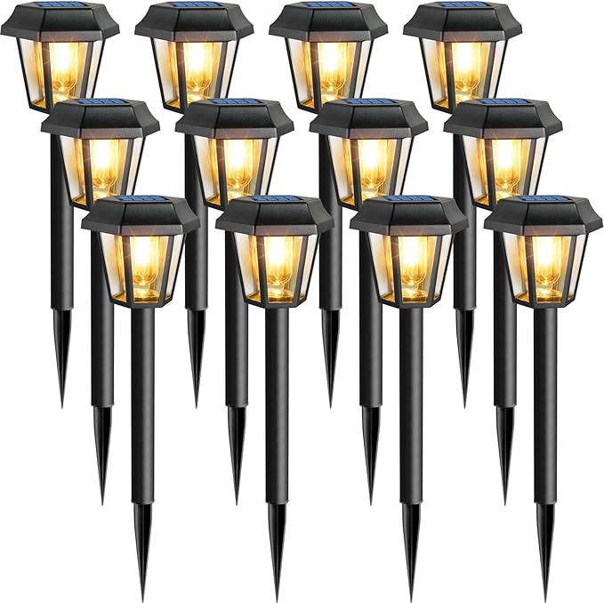 Solar Pathway Lights Outdoor 12 Pack Solar Lights Outdoor Waterproof with 3000K Tungsten Filament Bulb, Decor Driveway Lighting for Yard Garden Landscape Walkway Path Lawn Father's Day (Warm White)