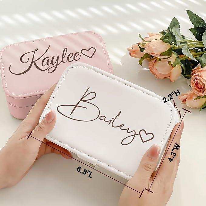 Personalized Jewelry Box Gifts for Women Custom Travel Jewelry Case Organization Leather Customized Birthday Anniversary Bridesmaid Gifts