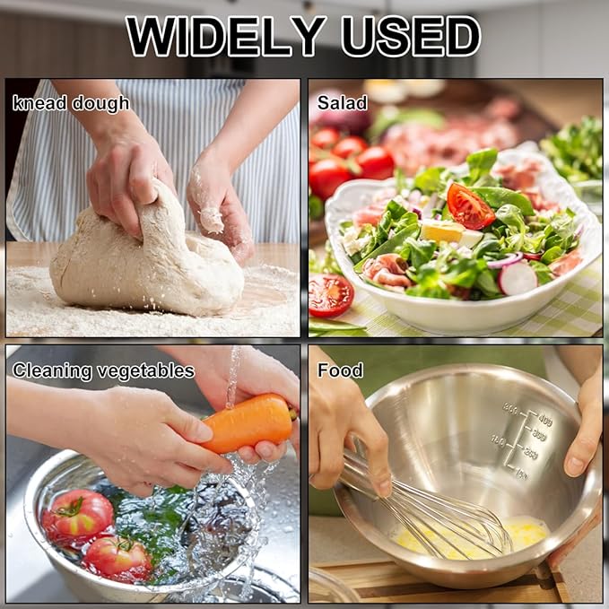 Nesting Mixing Bowl Set, 10 Pack Stainless Steel Bowls with Scale Marks, Baking Bowls Mixing Set for Kitchen Food Space Saving Storage, Cooking, Baking.