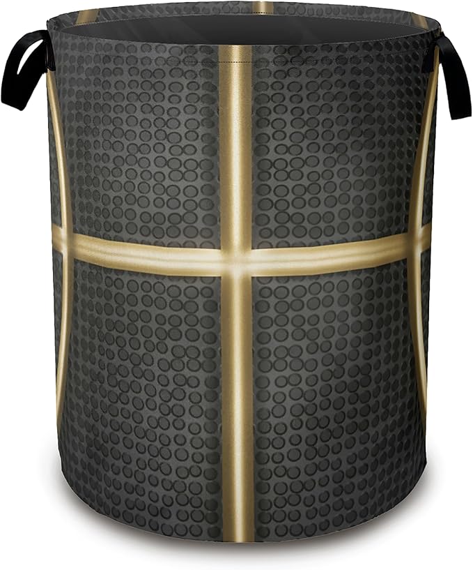 Large Laundry Basket,Black Basketball Collapsible Laundry Baskets,Golden Lines Waterproof Oxford Hamper with Handles for Bathroom Bedroom Nursery Home Storage 16"x20"