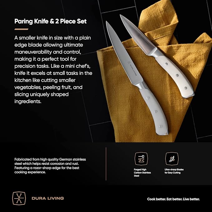 2-Piece Kitchen Knife Set – Ultra Sharp Precision German Stainless Steel Blades, 5” Utility & 3.5” Paring Knife with Ergonomic Handles, Multipurpose for Slicing & Peeling, Cream Handle