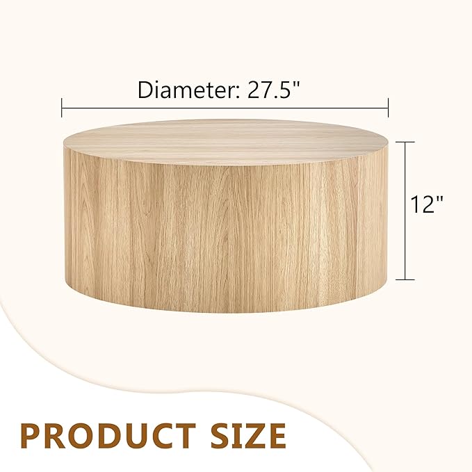 Modern Coffee Table,27.5Inch Round Top Tea Table,Living Room Center Table with Texture for Living Room,Office,Apartment