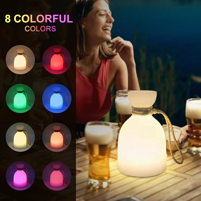 uuffoo Portable Led Lamp Waterproof, Led Camping Lantern Light with Handle, Rechargeable Night Lights with Multi-Color & Warm White Modes, Indoor/Outdoor Lamps for Patio, Tent, Bedroom, Garden