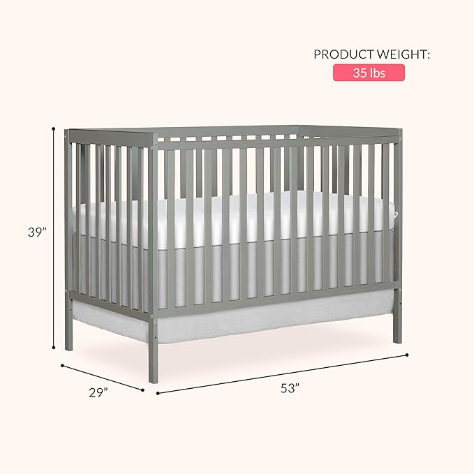 Dream On Me Synergy 5-in-1 Convertible Full-Size Baby Crib with Toddler, Day & Full Bed Conversion in Cool Grey, GreenGuard Gold & JPMA, 3 Mattress Heights, Sustainable Pinewood