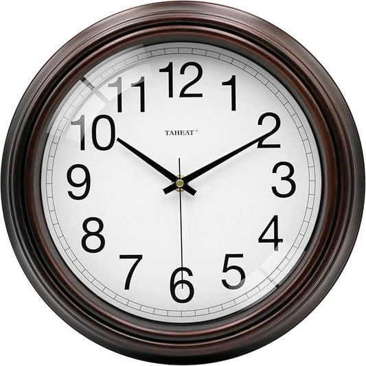 TAHEAT Vintage Wall Clock, 12 Inch Red Copper Easy to Read Battery Operated Quartz Wall Clock Decorative for Kitchen Living Room Bedroom Office School