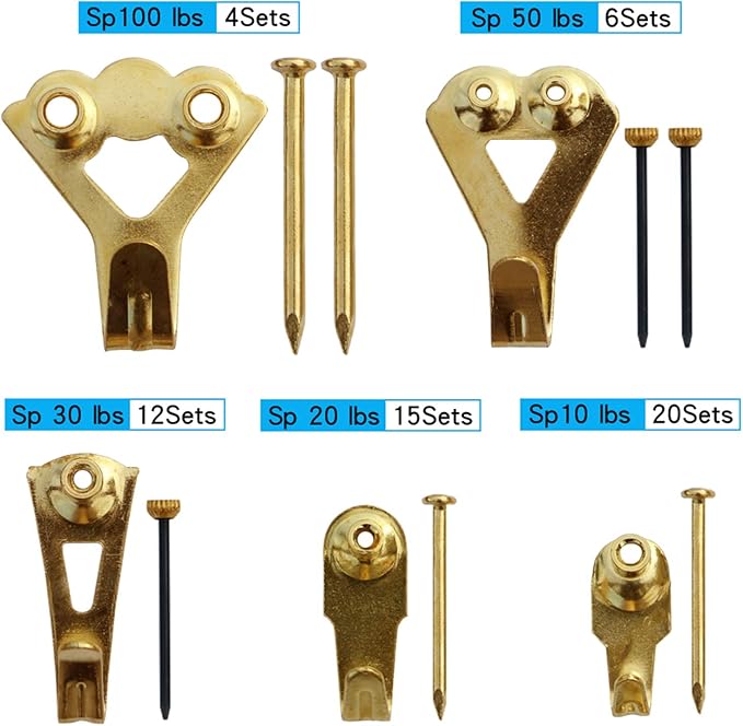 Picture Hanging Kit Heavy Duty 247 Pcs - Assorted Hooks, Nails, D Rings for Wall Mounting on Drywall & Wood, Hardware Set Holds 10-100 lbs