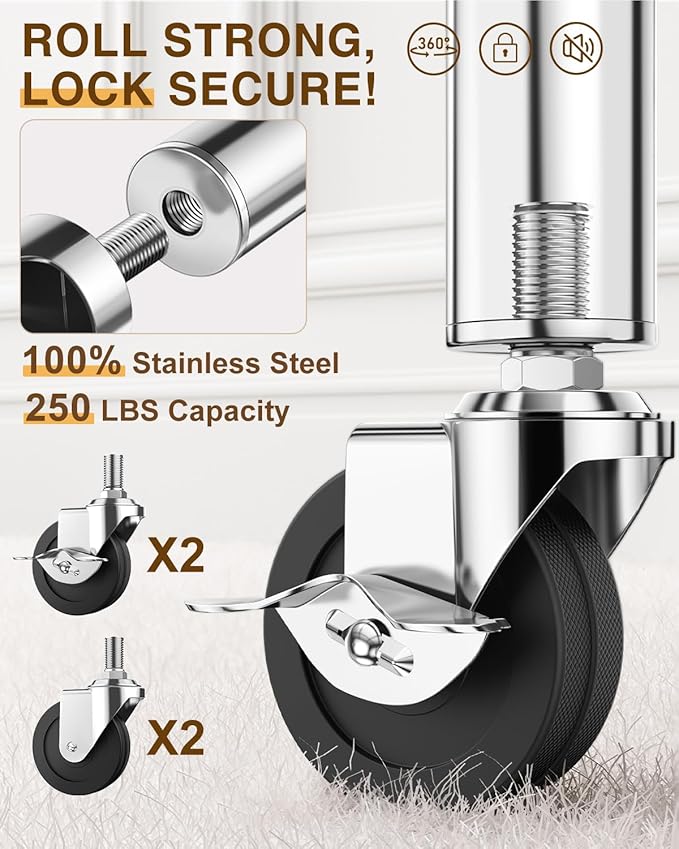 Upgraded 100% Stainless Steel Clothing Rack Load 760LBS, Heavy Duty Clothes Racks with Larger & Sturdy Wheel, Extendable & Adjustable Rolling Garment with Shelves for Hanging Portable Closet Rack