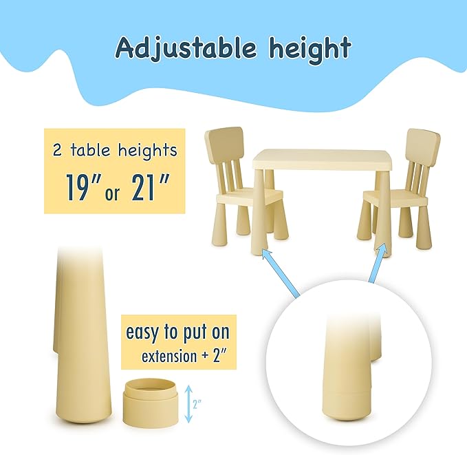 Toddler Table and Chair Set with Storage Drawer, Height-Adjustable Kids Desk and Chair Set for Ages 2-8, Easy-Clean Children’s Table and Chairs with Sturdy Legs & Round Corners