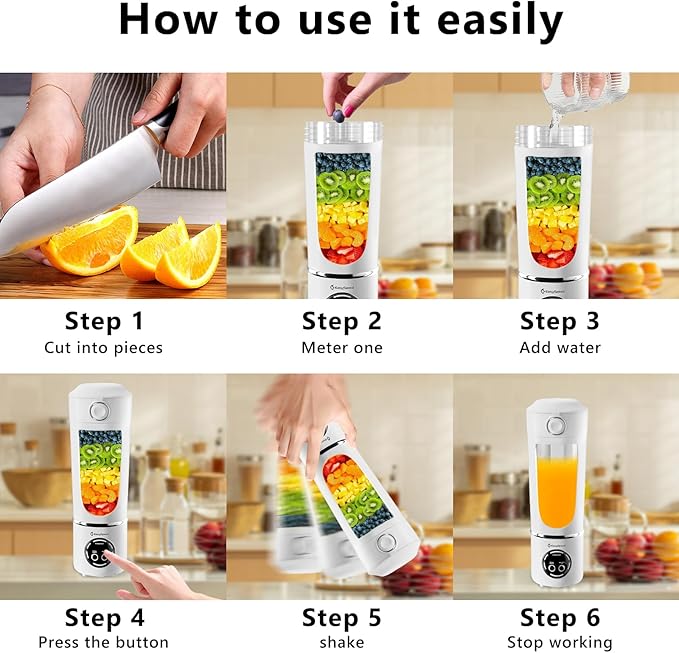 EasySpeed Personal Portable Blender,USB Type-C Rechargeable,700ml Juicer Cup,12 Stainless Steel Blades,4 Gear Modes,1500mAh Battery Capacity,Perfect for Fresh Juice at Home (White)