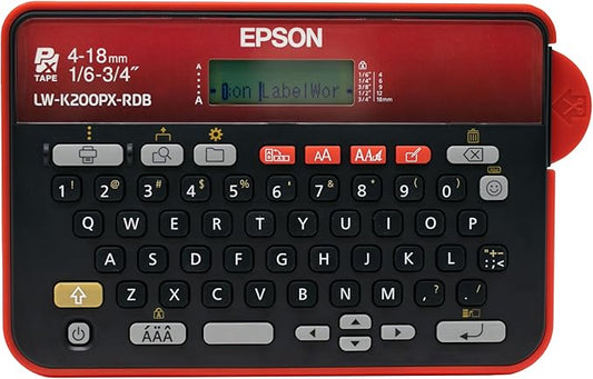 LABELWORKS Epson LW-K200PX-RDB Portable QWERTY Keyboard Label Maker for Home & Hobbies – Craft, Organize, and Personalize - Red Black Printer