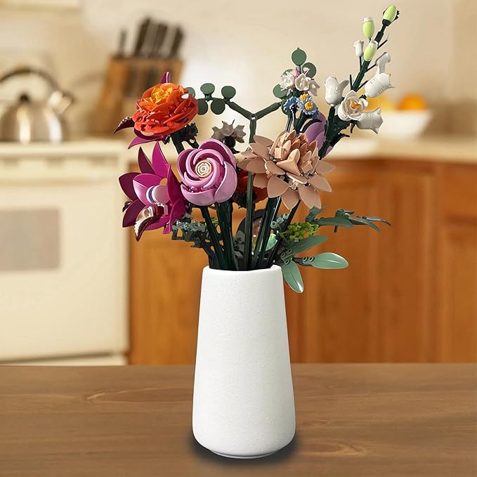 Simple Vase for Flowers Plants, Matte Vases for Modern Table Shelf Home Decor Wedding Boho Decor, 6" H Frosted Elegant Ceramic Vase for Pampas Grass Fluffy Stem Bouquet Lavender Flowers (White, 4)