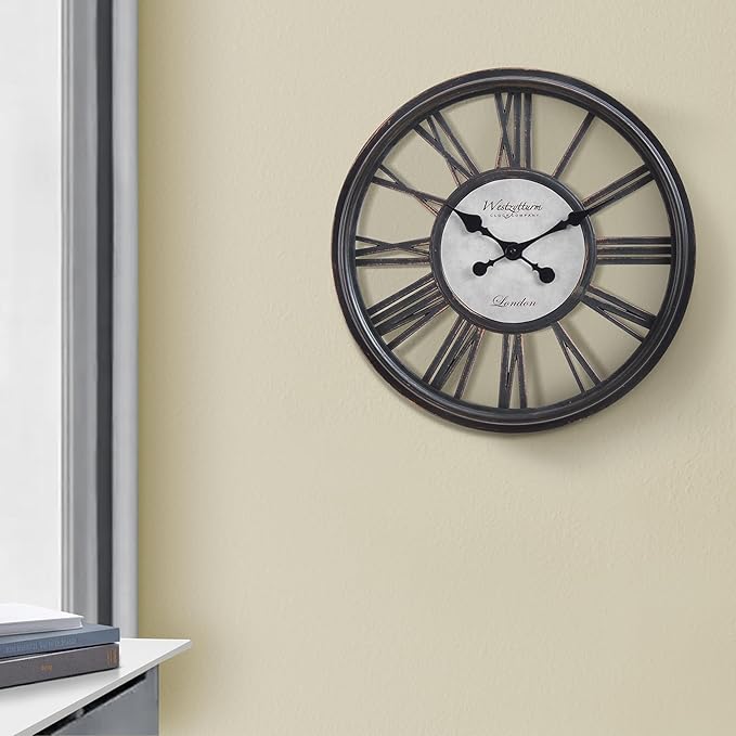 18 Inch Retro Black Wall Clock, Silent Non-Ticking Battery Operated Round Vintage Clock with Roman Numerals,Decorative Living Room, Kitchen, Bedroom Decor