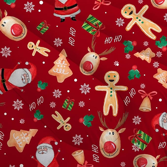 Red Christmas Comforter Set Full/Queen for Girls, Cartoon Santa Claus Christmas Tree Gingerbread Man Printed Bedding Set, Xmas Bed Set with 1 Comforter and 2 Pillowcases