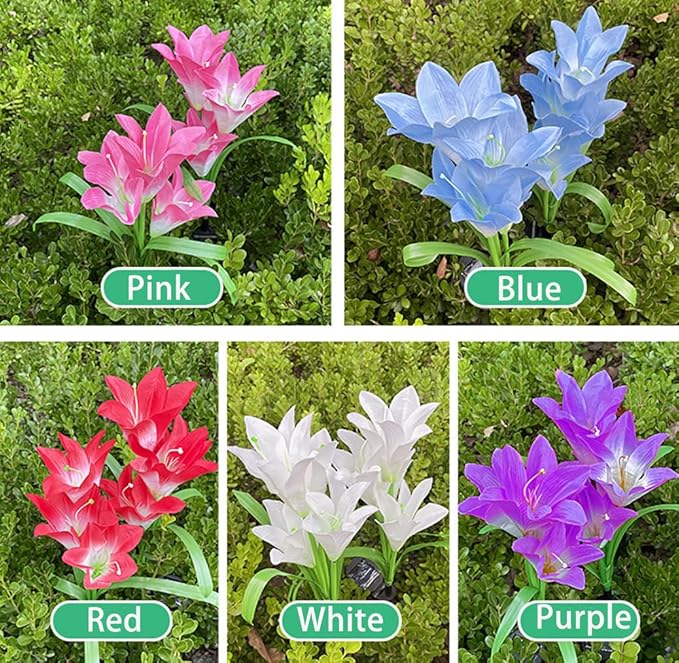 Veesee Solar Lily Flower Lights - Outdoor Solar Powered Decorative Lights, Colors Changing for Garden, Patio, Yard, Decoration - Red