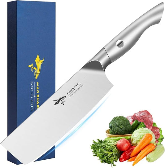 MAD SHARK 7 Inch Nakiri Knife, Ultra Sharp German Stainless Steel Vegetable Knife, Ergonomic Handle, Multipurpose Kitchen Knife for Chopping, Slicing, and Dicing