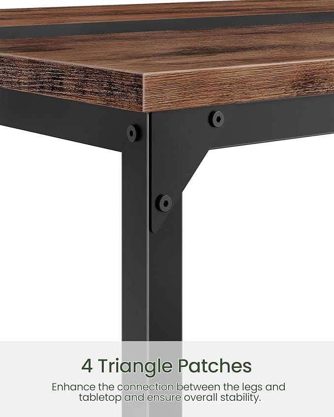 47.2'' Dining Table, Rectangle Color-Blocked Kitchen Dinner Table, for 6 People, Writing Desk, for Dining Room, Living Room, Office, Rustic Brown and Black TCZ12BF