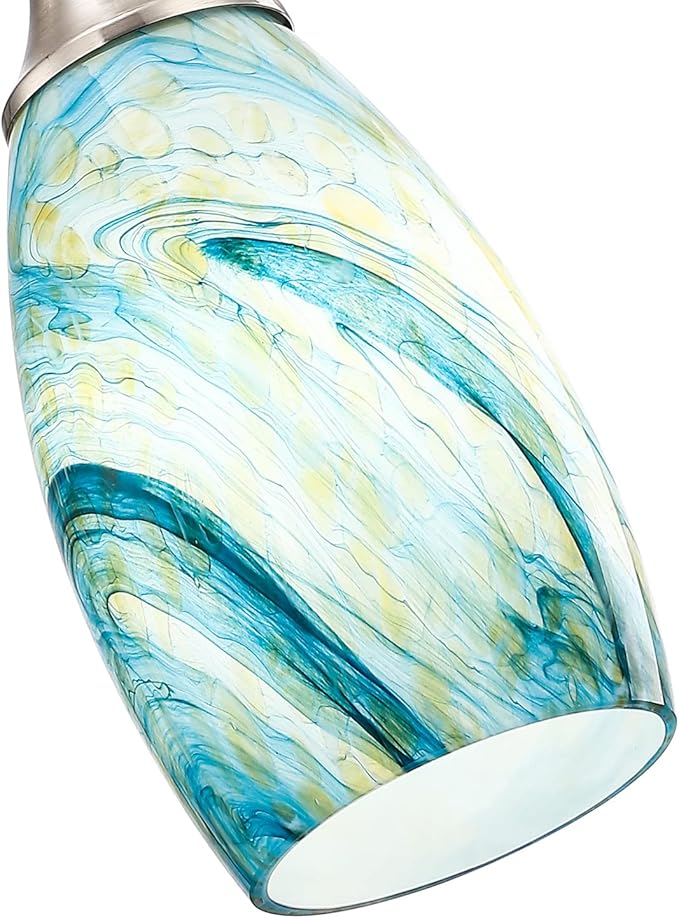 Art Glass Mini Pendant Lights for Kitchen Island Blown Art Glass Pendant Light Shade Hanging Ceiling Lights with Brushed Nickel Finish for Kitchen Counter bar,Dining Room Blue Mixing Yellow-1P