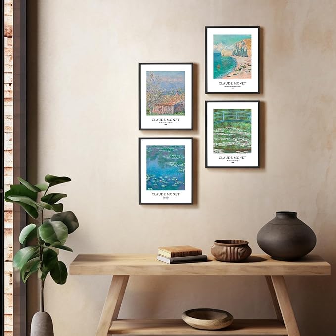EVOLE HOME Claude Monet Art Prints, Set of 4 Wall Art, Unframed 8x10 Prints, Giclée Prints, Impressionism Art Poster for Home Decor, Office Wall Decor, Gift for Men, Women
