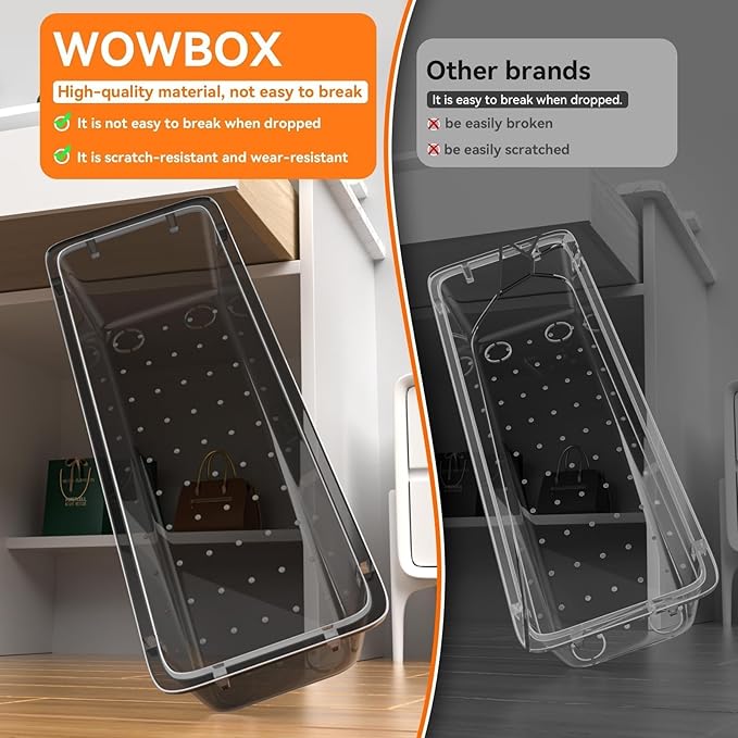 WOWBOX 16 PCS Clear Plastic Drawer Organizer Set, 4 Sizes Desk Drawer Organization and Storage Containers for Makeup, Cosmetics, Jewelry and Gadgets in Kitchen, Bathroom, Bedroom, Office, Clear Black