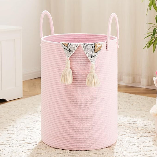 Laundry Basket,Woven Cotton Rope Laundry Hamper,60L for Decorative Storage of Dirty Clothes,Toys and Blankets in Bathroom,Baby Room and Living Room