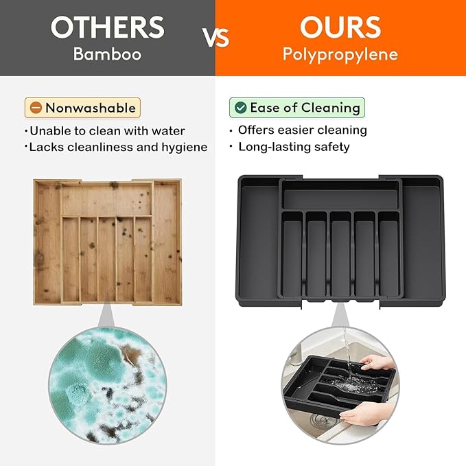 Silverware Drawer Organizer - Expandable Deep Utensil Organizer for Kitchen Drawers(White)