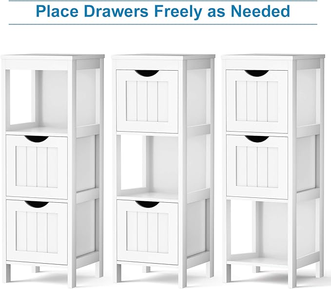 Tangkula Bathroom Floor Cabinet, Wooden Storage Cabinet w/2 Adjustable Drawers, Narrow Storage Floor Cabinet for Living Room Bathroom Office (White)