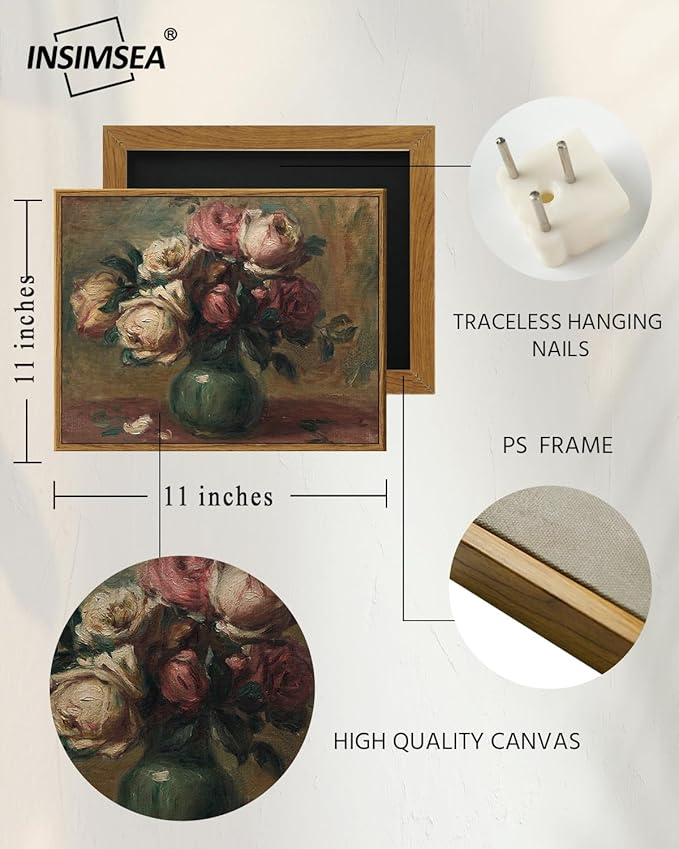 InSimSea Framed Wall Art for Living Room Flower Art Home Decor Framed Vintage Botanical Prints Rustic Farmhouse Wall Decor Mid Century Modern Decor Art Prints Floral Home Decor for Bedroom 11x14in