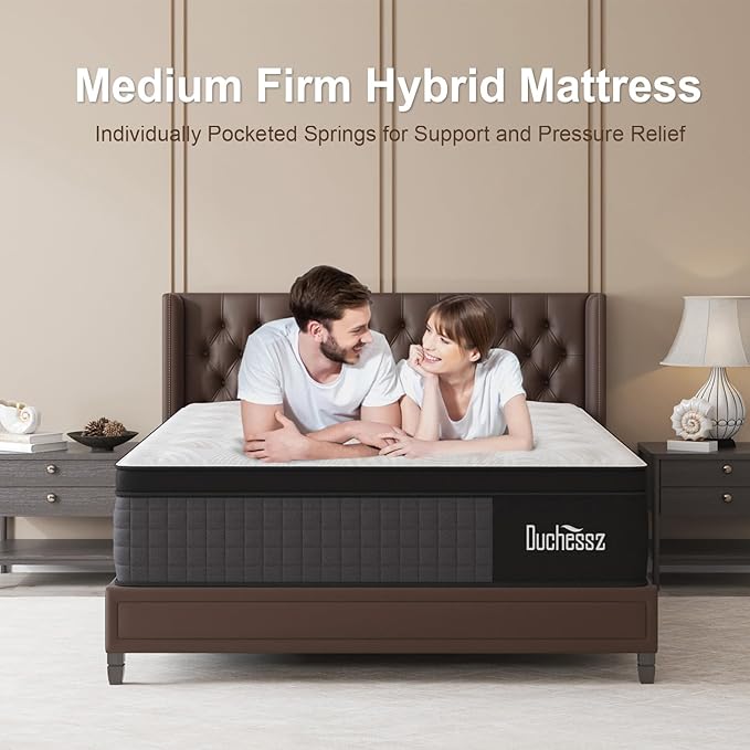 Full Mattress, 12 Inch Hybrid Mattresses Eurotop with Gel Memory Foam,Motion Isolation Individually Wrapped Pocket Coils Breathable Comfort Soft Pressure Relief 100 Night Trial