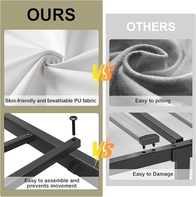 Twin Size Bed Frame with 4 Storage Drawers and LED Lights, Upholstered Platform Bed with Adjustable Headboard and Charging Station, Metal Slats Support, No Box Spring Needed,Easy Assembly, White