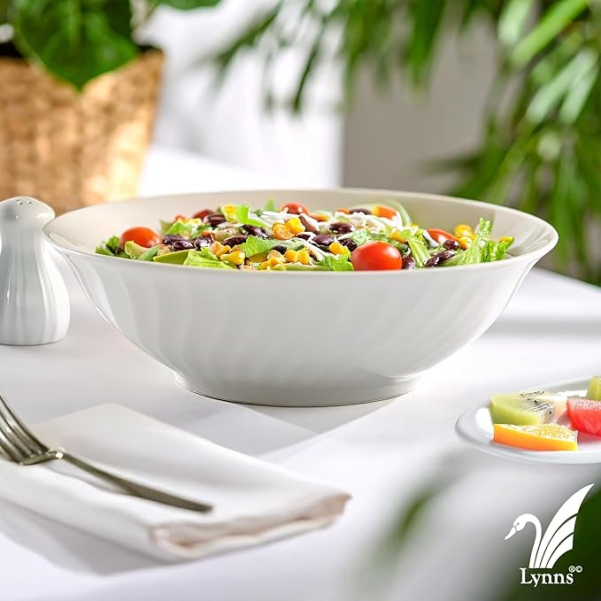 Lynns Paradise Imperial White 9-Inch Big Bowl, Set of 3, White; 24K Gold Trim, Embossed Swirl, Colorful Floral Print, Porcelain