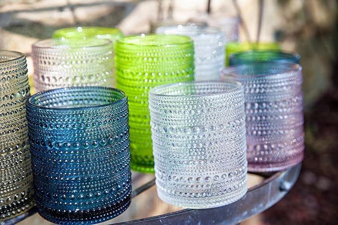 Fortessa Jupiter Beaded Hobnail Glass, 10 Ounce Double Old Fashioned (Set of 6), Cornflower Blue