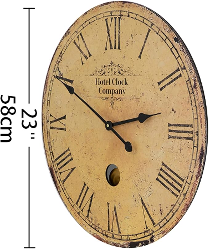 23 Inch Rustic Farmhouse Wall Clock, Solid Wood Silent Non-Ticking, Battery Operated Decorative Clock for Living Room, Kitchen, Bedroom, Office and Home Decor