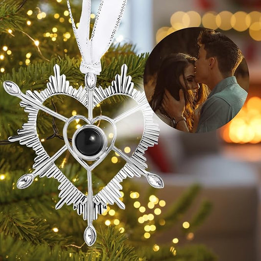 NAZENTI Personalized Christmas Tree Decoration, Custom Family Projection Ornament with Photo, Heart Ornament for Couple, Custom Ornaments with Image Inside for Tree Hanging Xmas for Family