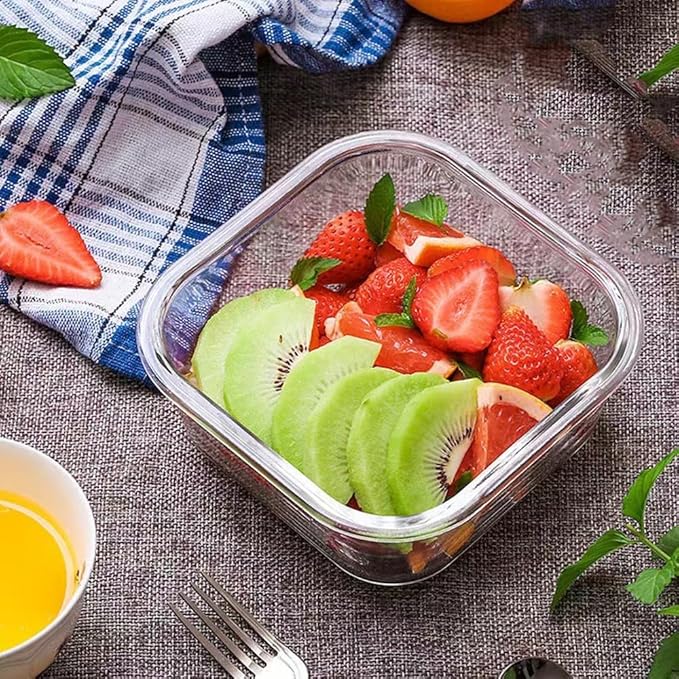 Square Glass Food storage Containers with Airtight Lids, 2 cup Food Meal Prep Containers, Square Glass Bowl For Lunch Sandwich Fruit Snack, Dishwasher Microwave Freezer Safe- (Pink+Green)