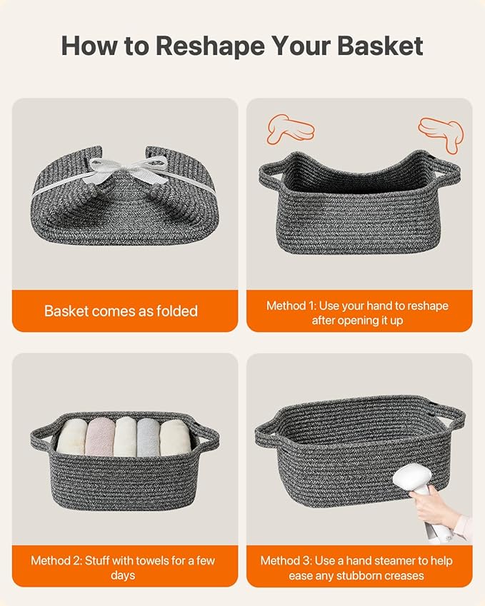 KALLAX Small Woven Basket, 14 x 10 x 5.6 Inches, Small Storage Baskets for Organizing, Gift Baskets Empty, Cute Rope Shelf Closet Storage Bins for Shelves, Dog Toy Basket, Mixed Black