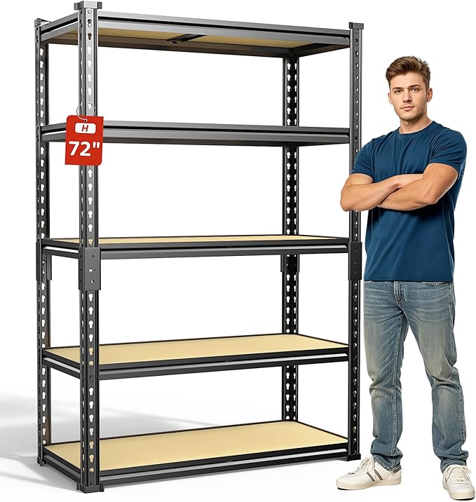 TigerParty 2020LBS Garage Shelving Units, 5-Tier Storage Shelves Heavy Duty, Adjustable Metal Organizer Utility Rack for Kitchen, Closet, Warehouse, Pantry, 72" H x 35.55" W x 16" D