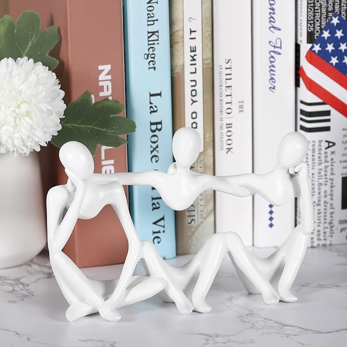 Thinker Statue Gold Decor Abstract Art Sculpture, Golden Resin Collectible Figurines for Home Living Room Office Shelf Decoration,Great Gifts Ideas (Conjoined Body-White)