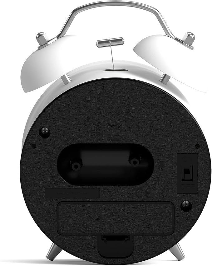 NEWGATE® Charlie Bell Echo Alarm Clock | Modern take on Classic Twin Bell Clock | White | Easy to Read Numbers | Ideal for Bedside, Desk or Shelf | Modern Retro Bedroom & Office Accessory