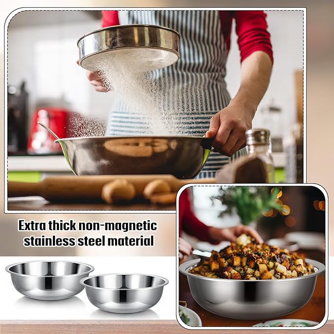 Nuogo 4 Pcs Stainless Steel Mixing Bowls Metal Mixing Bowls Extra Large Basin Salad Basin Deeper Edge Dishwasher Safe Mirror Finish for Home and Commercial, Silver (16 Inch 13 Qt)