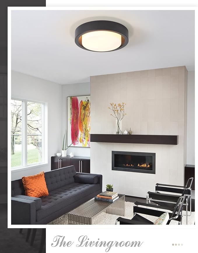 16 Inch Flush Mount Ceiling Light,3-Lights Black Finish with Frosted Glass Shade,Round Ceiling Light Fixture for Bedroom Livingroom Kitchen