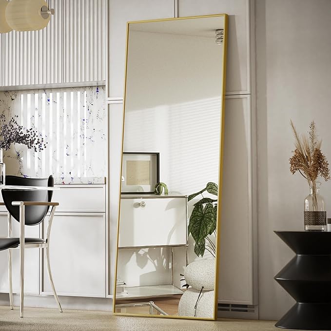 Koonmi 68"x22" Floor Mirror Full Length, Bedroom Floor Body Mirror with Stand, Gold Mirror, Leaning, Standing or Hanging Horizontally/Vertically