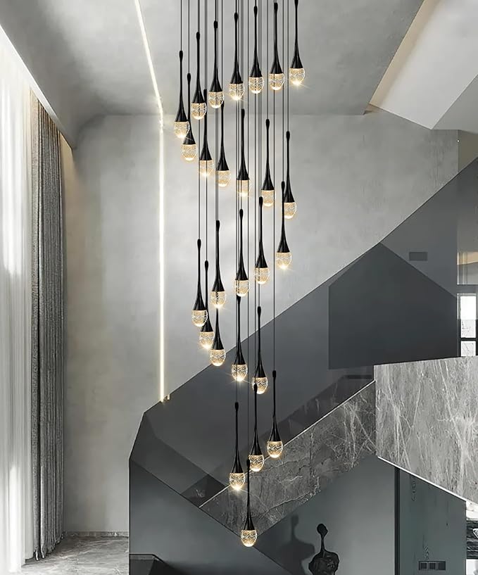 H138''Modern Crystal Chandelier for High Ceiling,Large Spiral Crystal Chandeliers,Luxury Raindrop Foyer Chandeliers,Hanging Pendants Lighting for Entryway, Staircase,Hallways,Living Room
