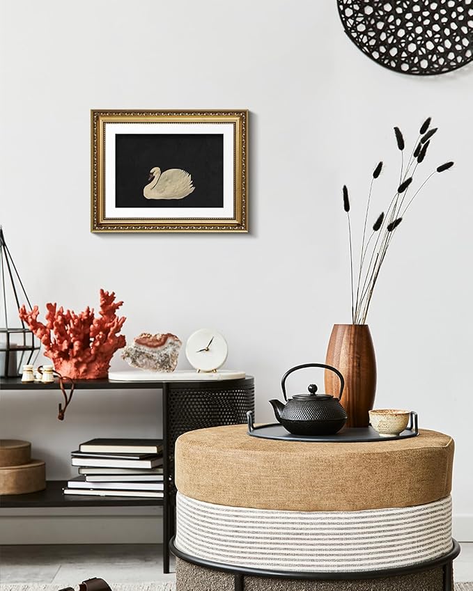 VIYYIEA Gold Framed Wall Art Canvas Print Home Decor Vintage Swan Decoration Grace Swan Art Painting Pictures Rustic Bathroom Wall Decor Animal Farmhouse Artwork for Living Room Bedroom Office 11x14in