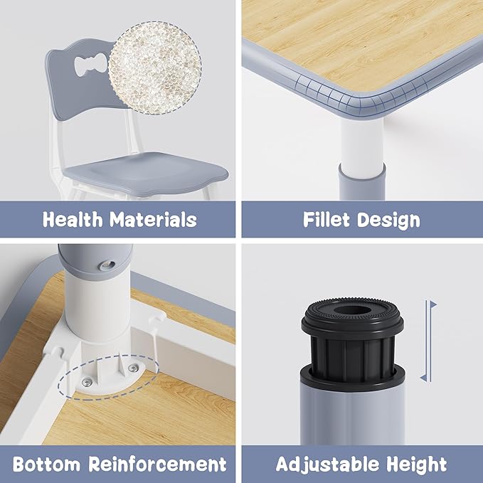 Brelley Kids Table and 2 Chairs Set, Height Adjustable Toddler Desk and Chair Set, Graffiti Desktop, Classroom/Daycare/Home, Children Multi-Activity Table for Ages 2-8