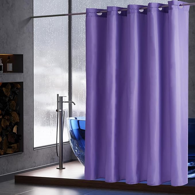 Furlinic No Hook Extra Long Shower Curtain 96 Length,Wahable Fabric Bathroom Curtains with 10 Plastic Built-in Grommets,Hotel Quality Waterproof,Purple,78x96 Inch.