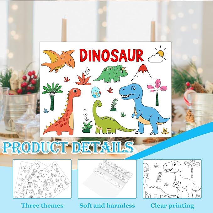 150 Pieces Disposable Paper Placemats Coloring Activity Sheets Paper Place Mats Bulk Dining Table Placemats Set 14.5*10 Sublimation Place Mat for Restaurant Christmas Party (Dinosaur Animal Dessert)