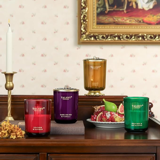 Jar Candles for Home Scented - Aromatherapy Candles Gifts for Women & Men - Natural Soy Candle - 8.4oz Traditional Style - Leather & Saffron