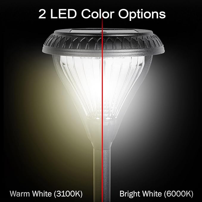 Gama Sonic Premier Outdoor Pathway Garden Landscape Light with 2 Color LEDs, Warm White and Bright White, Black, Heavy Duty Cast Aluminum, 50 Lumens, 8-Pack (239iP890080)