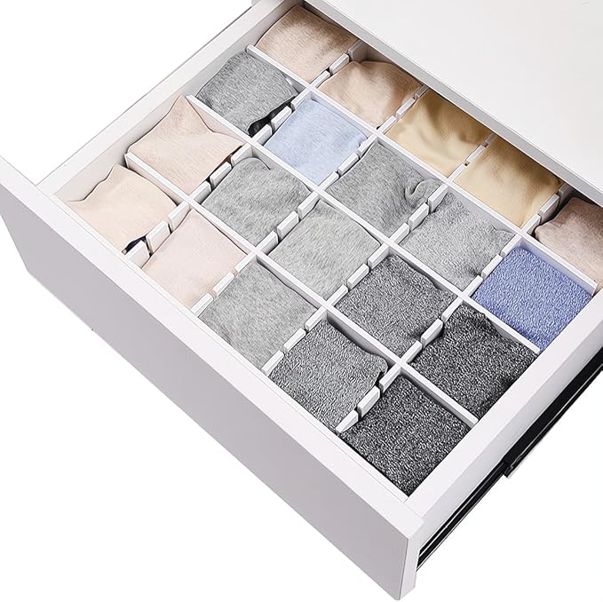 Drawer Divider,Adjustable Drawer Dividers Organizers for Baby Clothes, Underwear,Sock,Expandable Office Dresser Bathroom Desk Kitchen Separators Organizer (8 Pcs White)