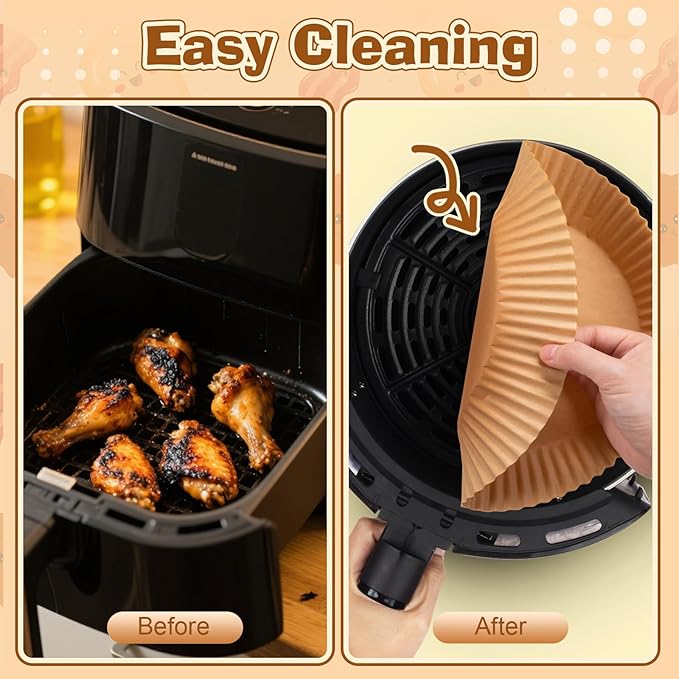 Honeydak 300 Pcs Air Fryer Disposable Paper Liner, Non-stick Air Fryer Liners, Round Parchment Paper for Cooking Baking Oil Proof Microwave Roasting Food Grade Easy Cleanup (6.3 Inch)